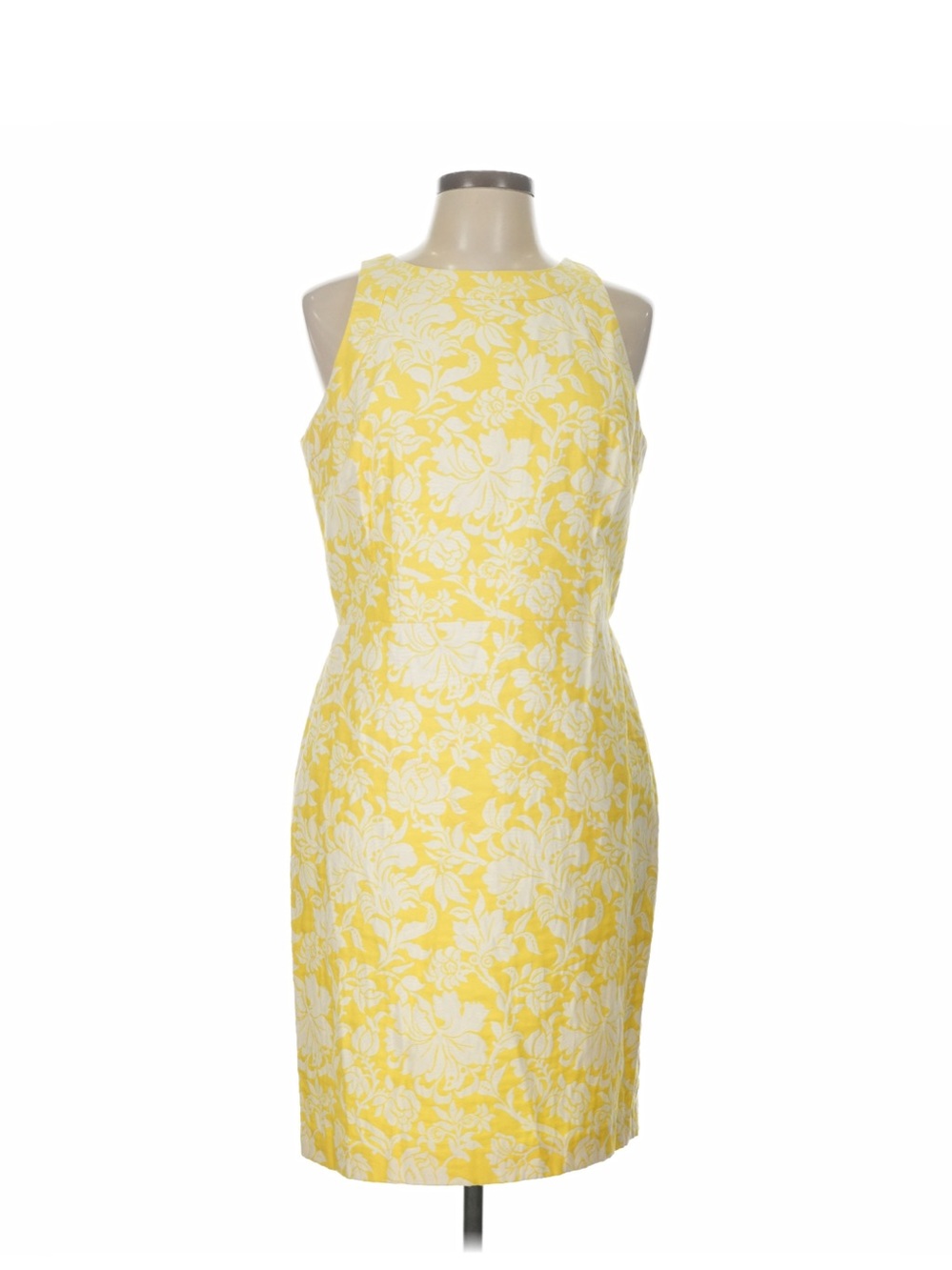 Ann Taylor Petite Floral Print Sheath Dress Sleeveless Size 4 Yellow And White